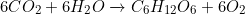 \[6CO_2+6H_2O\xrightarrow[\text{क्लोरोफिल}]{\text{प्रकाश}}C_6H_{12}O_6+6O_2\]