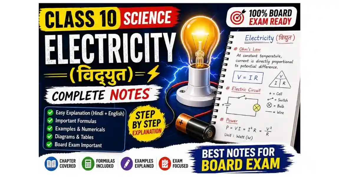 Electricity Class 10 Notes Hindi + English | Formulas, Numericals & Important Questions
