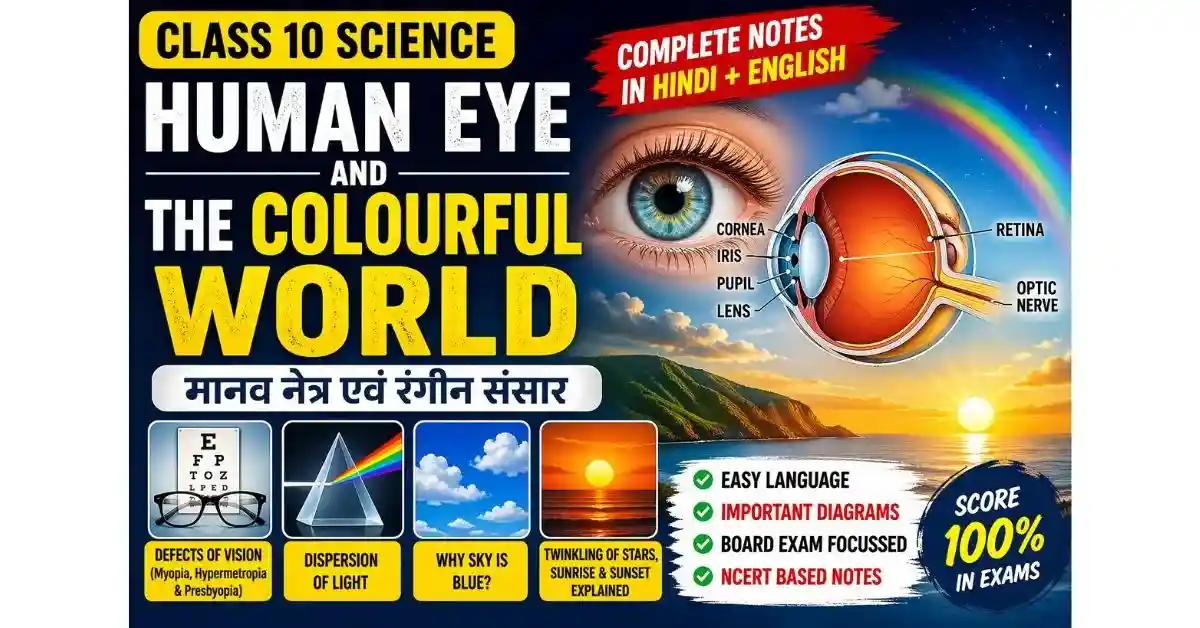 Human Eye and Colourful World Notes Class 10 | Hindi + English | Easy & Complete Explanation