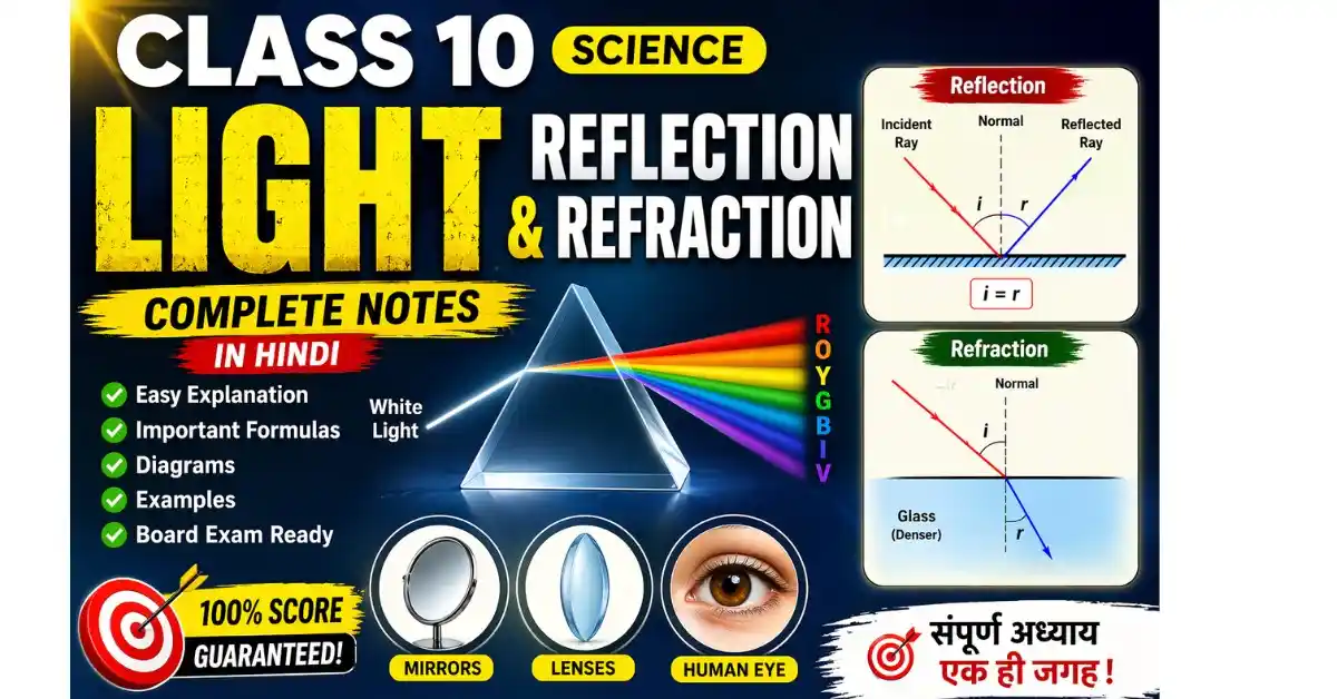 Light Reflection Refraction Class 10 Notes Hindi + English