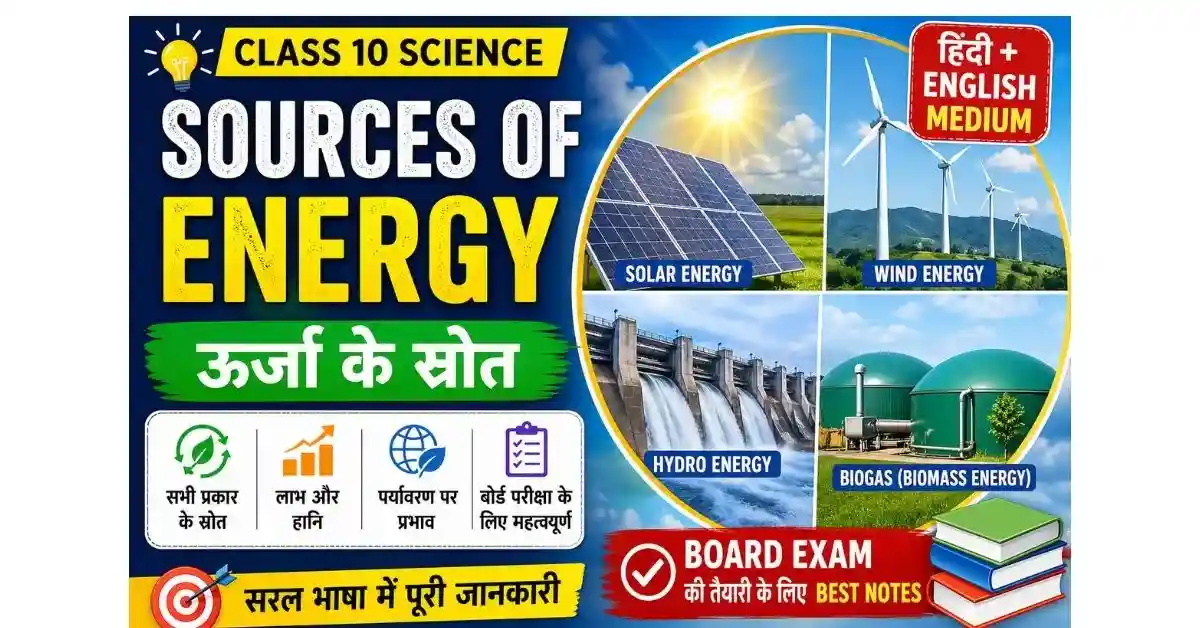 Sources of Energy Class 10 Notes in Hindi | Types, Examples, Advantages & Disadvantages