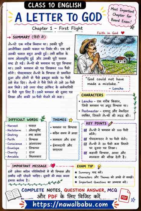 A Letter to God Summary in Hindi & English PDF | Class 10 English Chapter 1