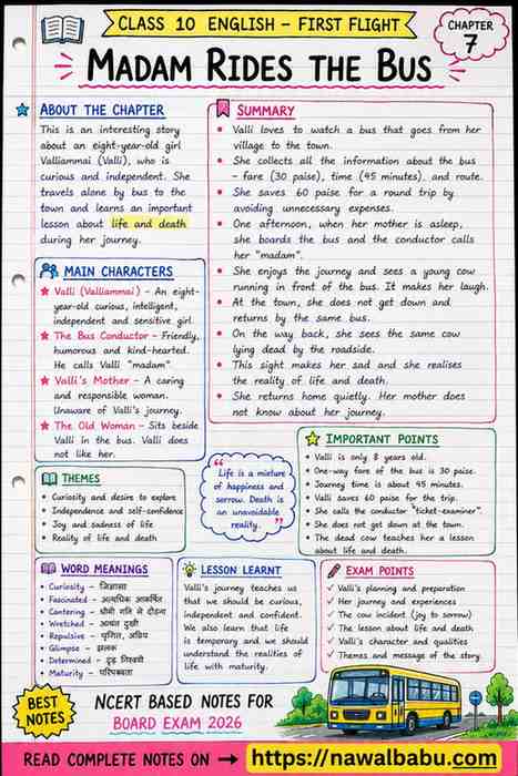 Madam Rides the Bus Class 10 Notes in Hindi | Summary & Q&A