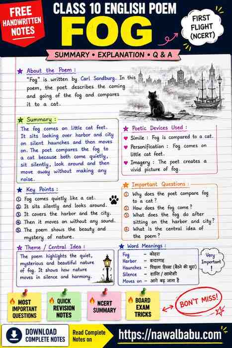 Fog Class 10 English Poem Notes in Hindi | Summary & Q&A