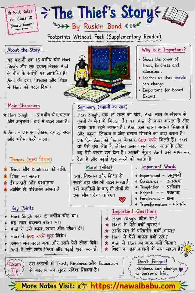 The Thief’s Story Class 10 Notes in Hindi | Summary & Q&A
