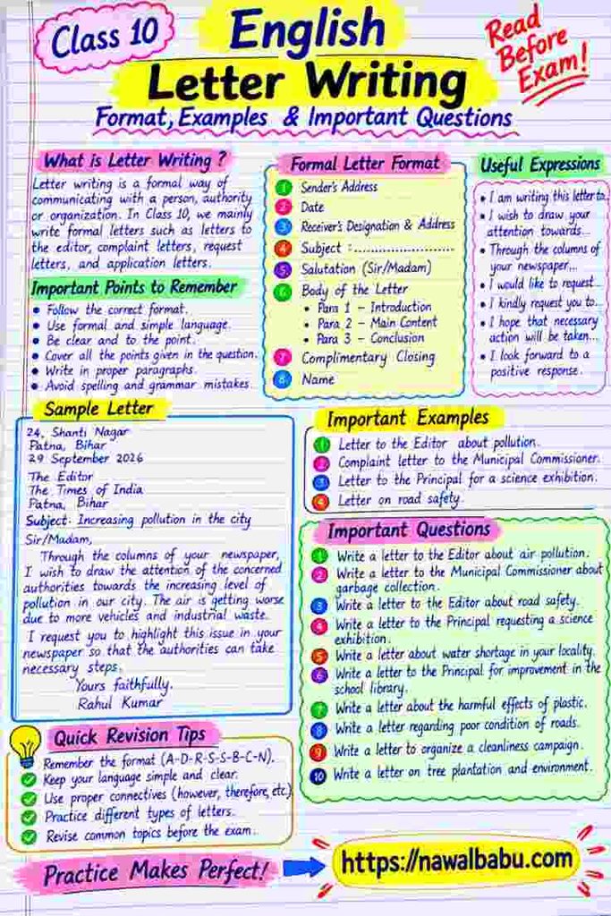 Class 10 English Letter Writing Format & Examples