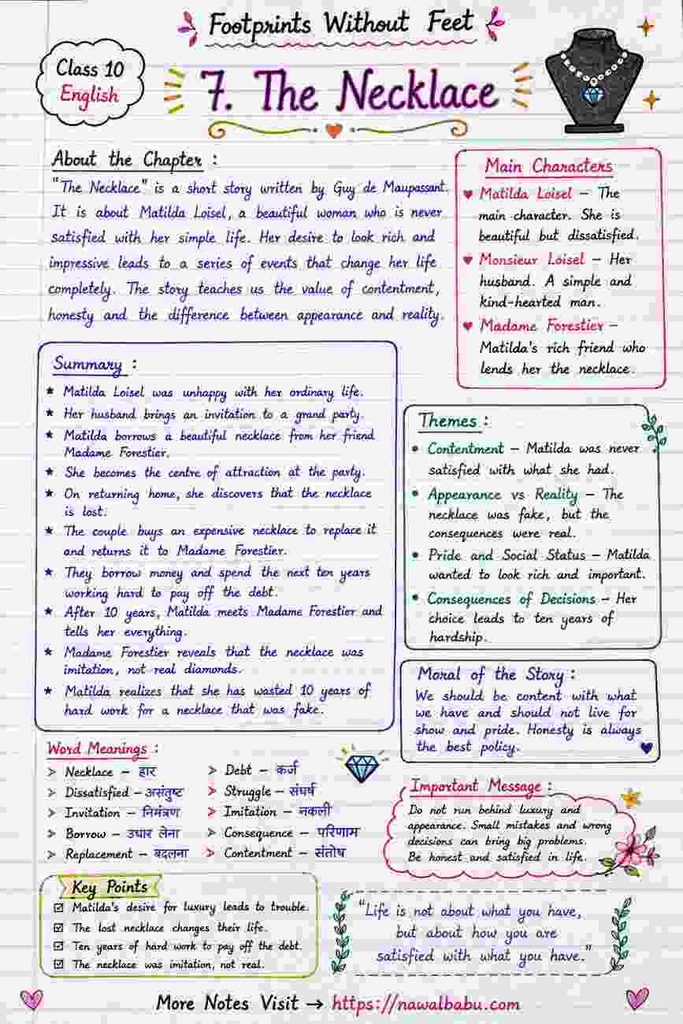 The Necklace Class 10 Notes in Hindi | Summary & NCERT Q&A